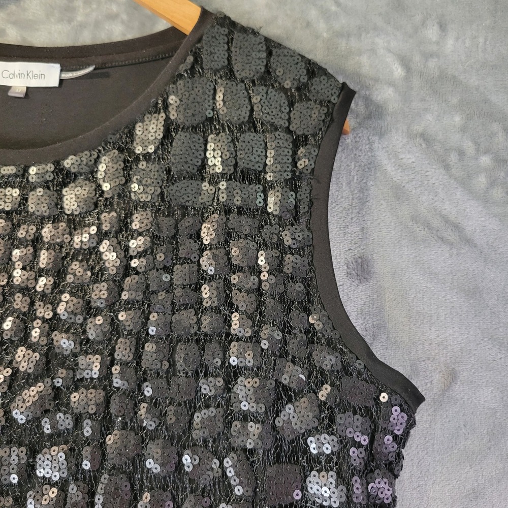 Calvin Klein Womens M Black Sequin Sleeveless‎ Top Party Evening Chic Dressy - Picture 4 of 9